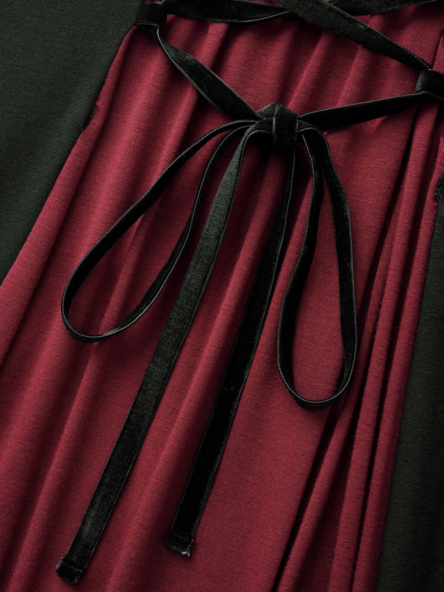 Stretchy Knit Adjustable Tie Frill Trim Midi Dress