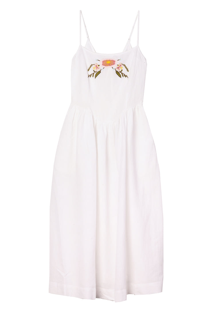 Neroni White Embroidered Linen Dress